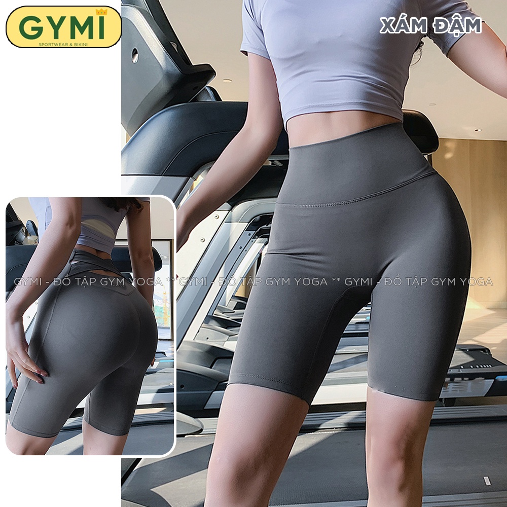 Quần lửng tập gym yoga nữ GYMI QL12 dáng ngố lửng biker thể thao cạp chéo phía lưng chất thun poly mát lạnh co giãn