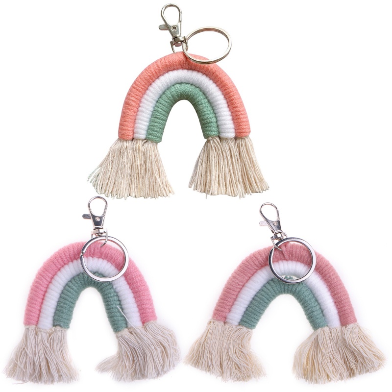 Móc Khóa Macrame Đan Sợi Màu Cầu Vồng Hợp Thời Trang