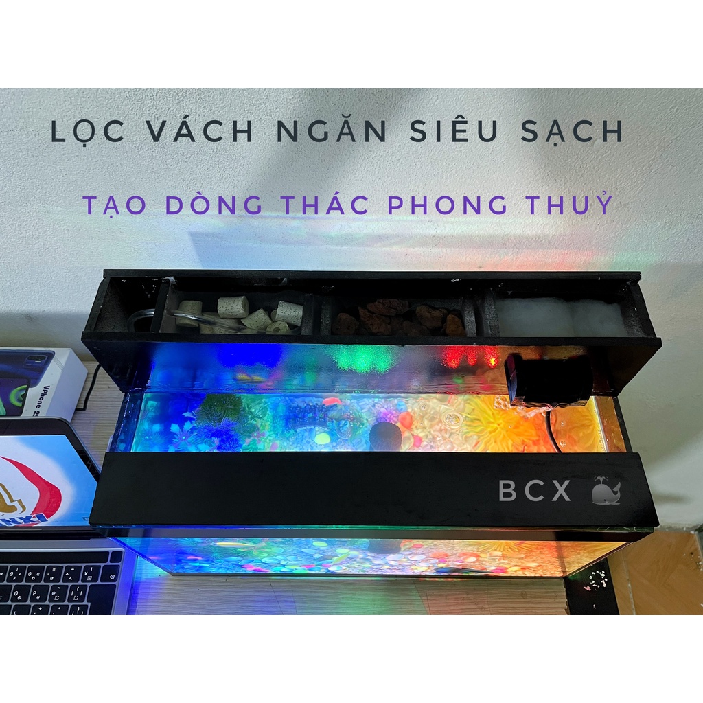FULL COMBO Bể cá cảnh mini 40cm lọc thác tràn kèm đèn led