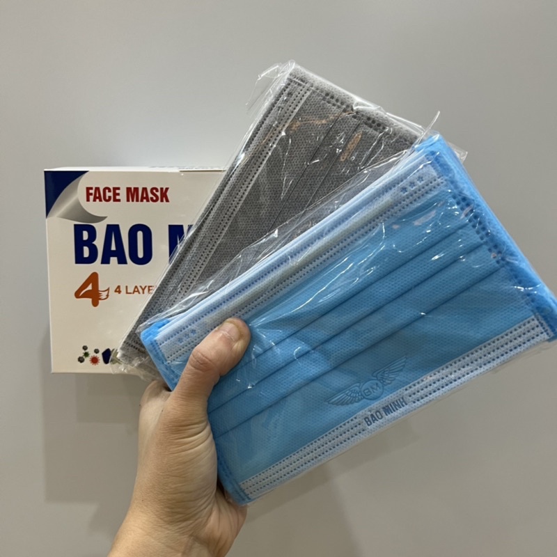 Hộp 50 Chiếc Khẩu Trang Y Tế 4 Lớp Dày Đẹp Ngăn Khói Bụi Khẩu Trang Vải Không Dệt Lọc Khuẩn Đạt Tiêu Chuẩn ISO