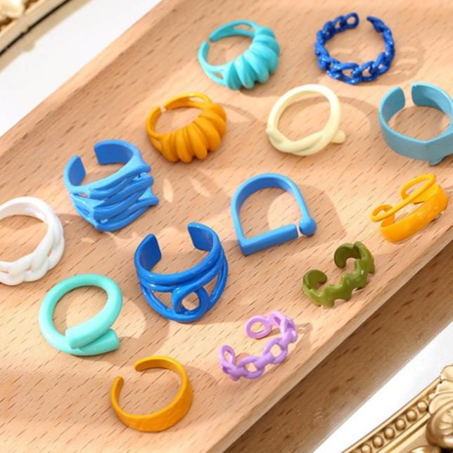 (0247) Nhẫn Kim Loại Nhiều Màu Năng Động Xu Hướng Phong Cách Retro