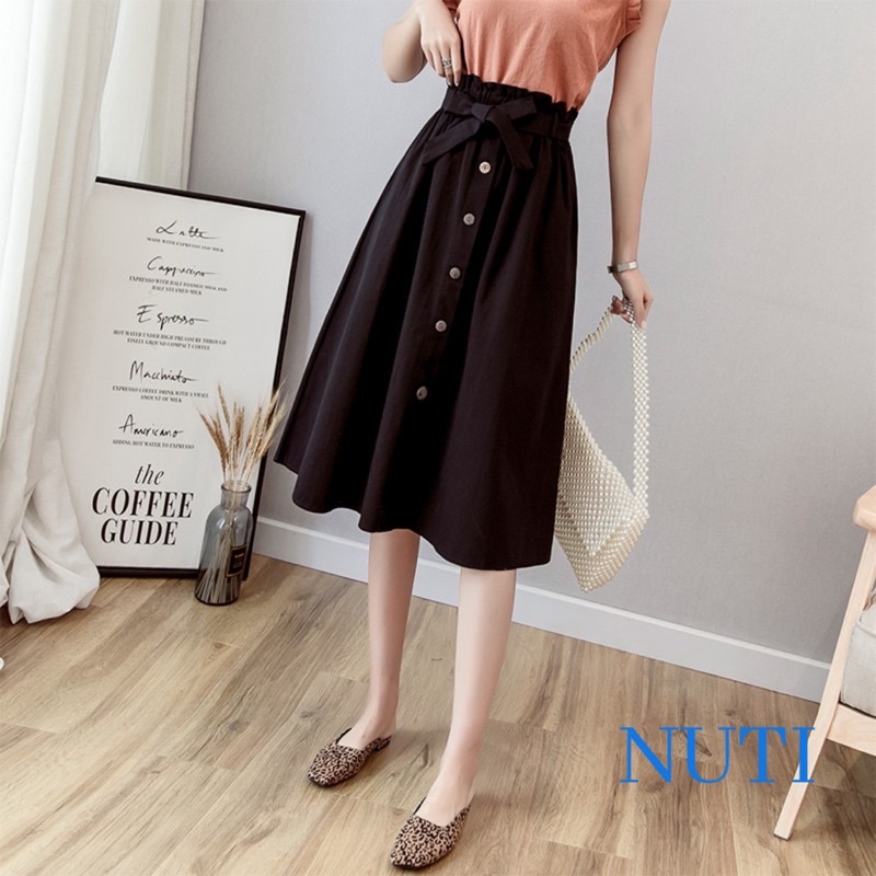 Chân váy Midi dài Lưng cao Màu trơn Ulzzang Hàn Quốc Chân váy Cạp cao Xinh thời trang