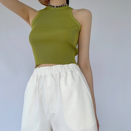 Áo dệt kim ZHELIHANGFEI sát nách dáng ngắn thời trang trẻ trung