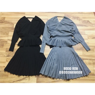 Set áo len peplum cv dài xoè