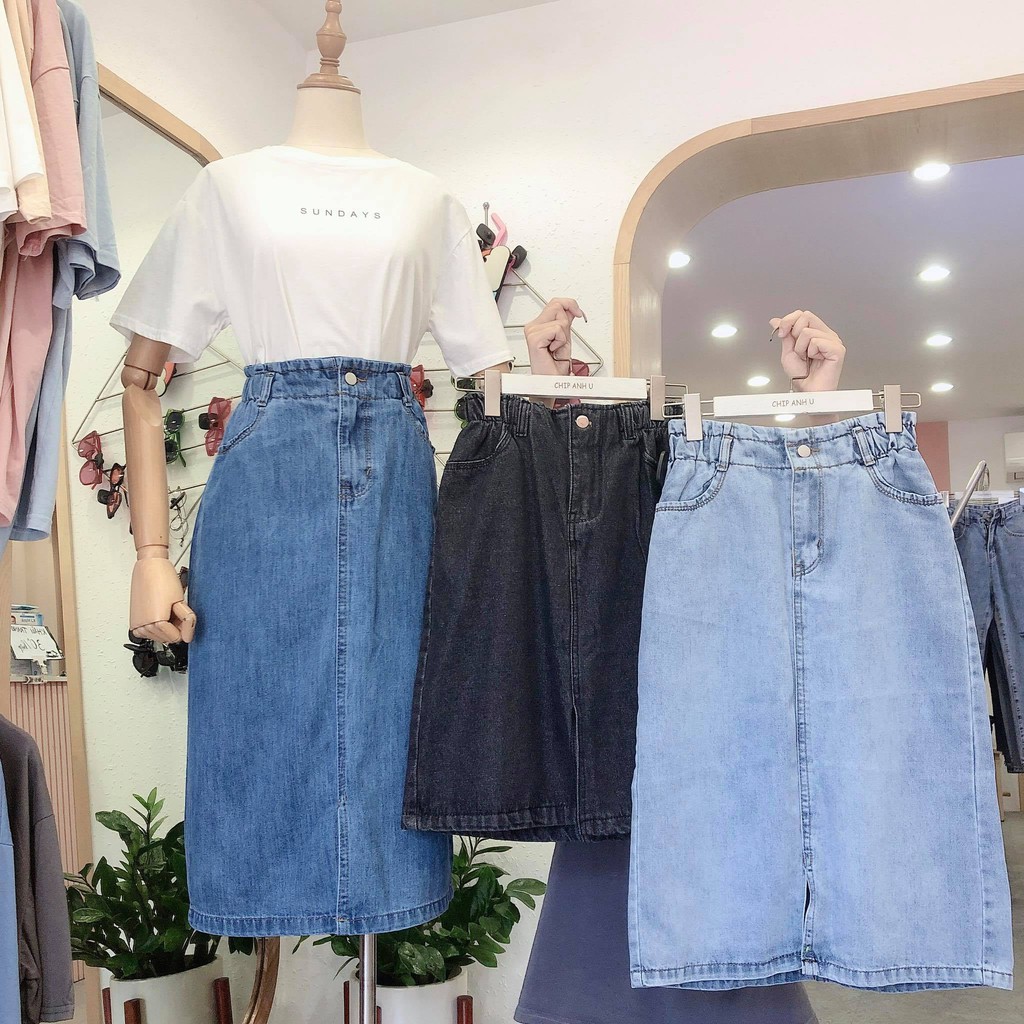 CHÂN VÁY BÒ DÀI JEAN CẠP CHUN cv618 | BigBuy360 - bigbuy360.vn