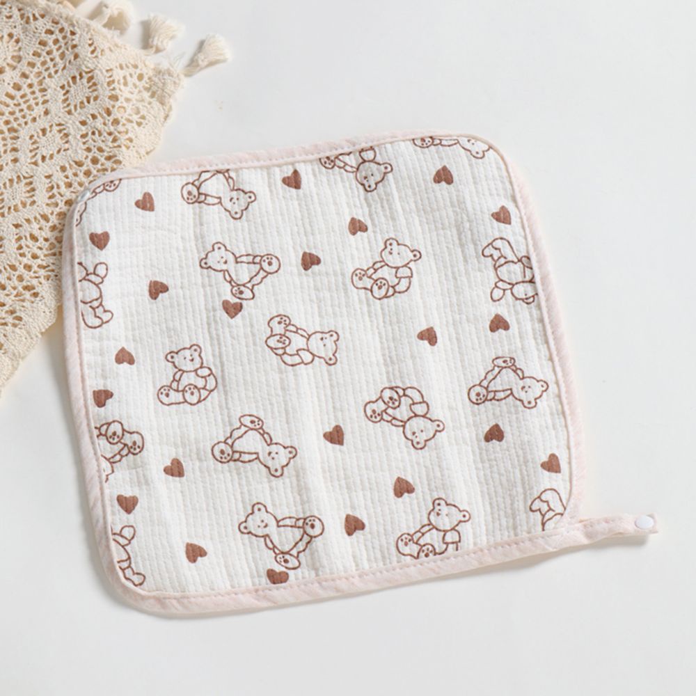Khăn yếm vuông cho bé chất liệu cotton 3 lớp họa tiết gấu đáng yêu