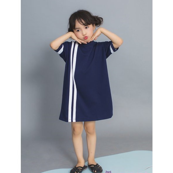 Váy thun xanh phối kẻ LK0213 - Lovekids