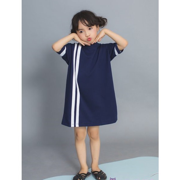 Váy thun xanh phối kẻ LK0213 - Lovekids