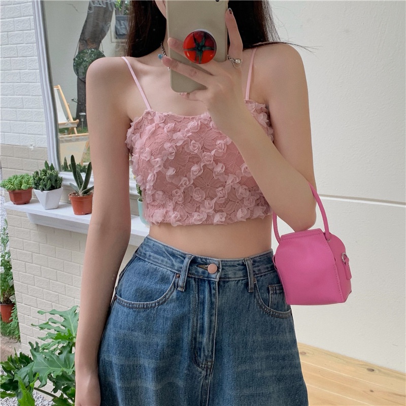 Áo bra nữ 2 dây ren hoa hồng phong cách croptop cực đẹp và dễ thương, Áo lót đệm mút mỏng mềm mại LANIXA B3653