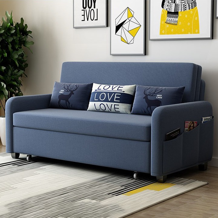 Giường Sofa đa chức năng gấp gọn thành Ghế thế hệ mới có hộc đựng đồ - Kích thước 1m60 x 1m90 ( Màu Xanh,Màu xám,màu kem