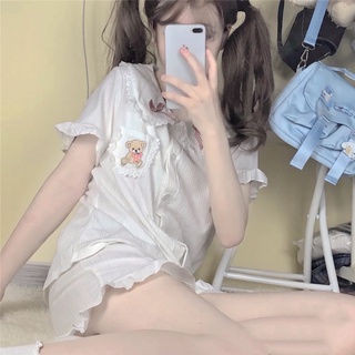 Bộ đồ ngủ dáng rộng cổ búp bê phong cách hàn quốc cho nữ