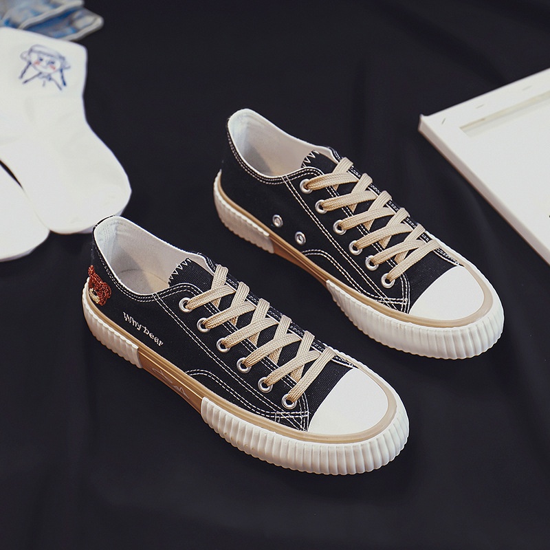 Giày thể thao IELGY canvas buộc dây in hình gấu dễ thương thời trang