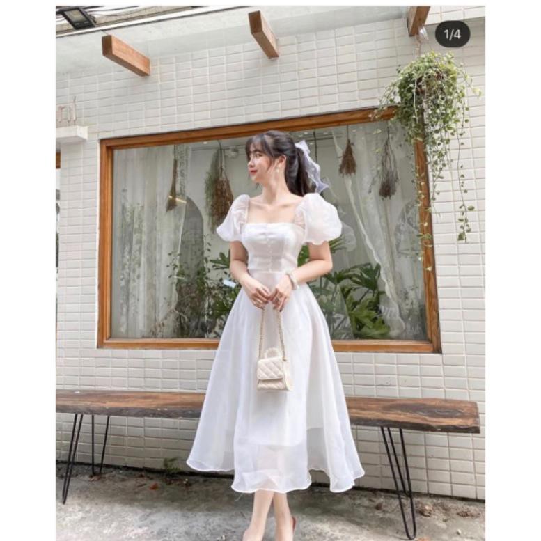 Đầm xòe tay phồng phối nút ngực chất tơ xinh cực Bori dress [KÈM ẢNH THẬT] | BigBuy360 - bigbuy360.vn