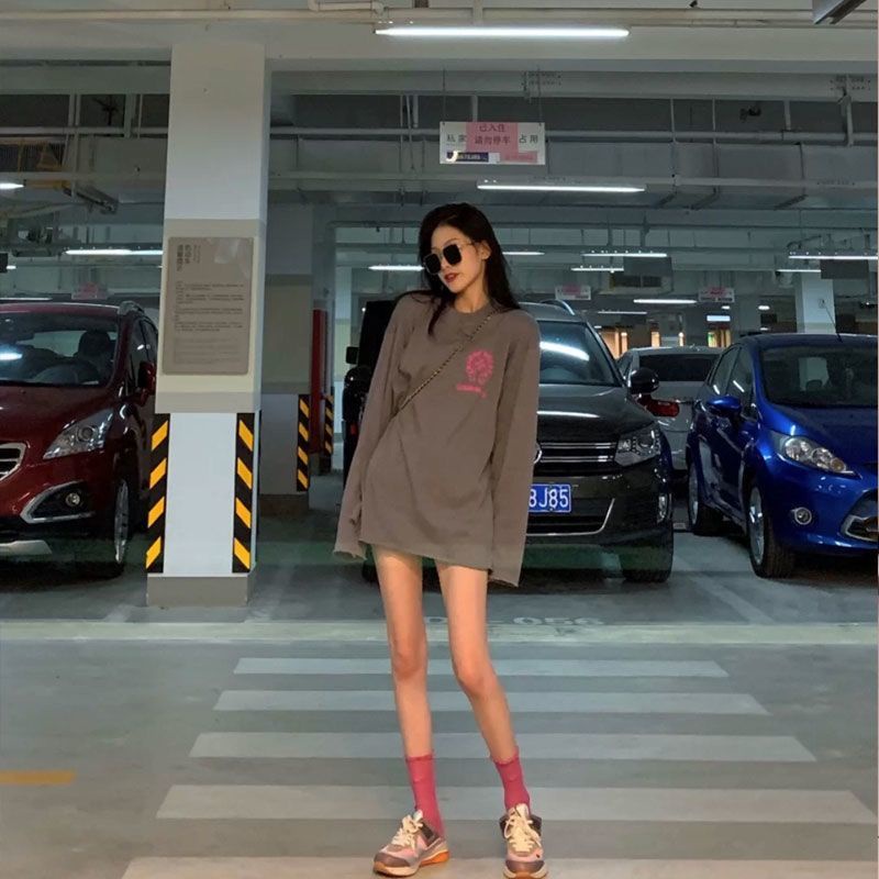 Áo Thun Tay Dài Dáng Rộng In Họa Tiết Hoa Phong Cách Hàn Quốc Thời Trang Xuân Hè Cho Nữ