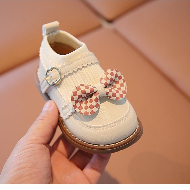 MỚI 2022_ GIày búp bê len phối nơ kẻ xinh xắn cho bé gái size 15-25