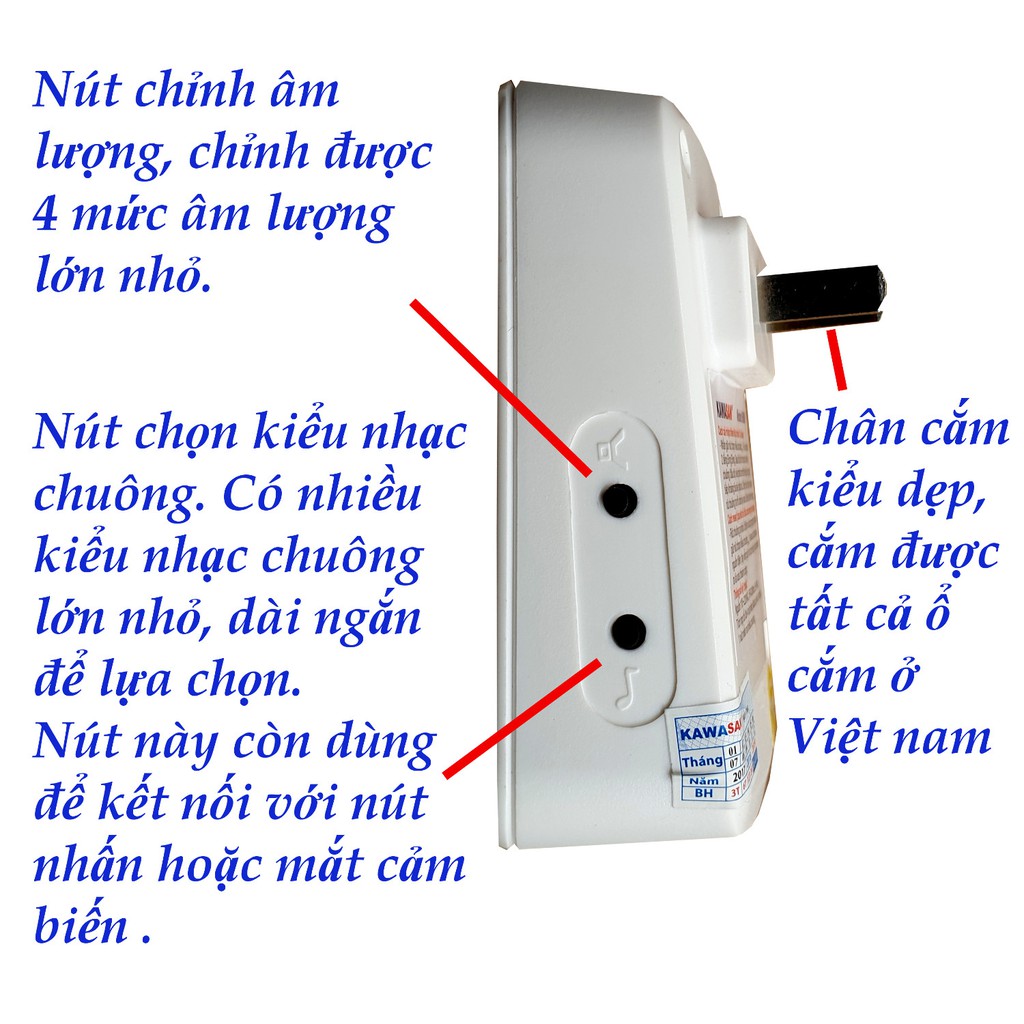 Bộ chuông cửa không dây có 2 NÚT NHẤN chống nước Kawasan DB668B