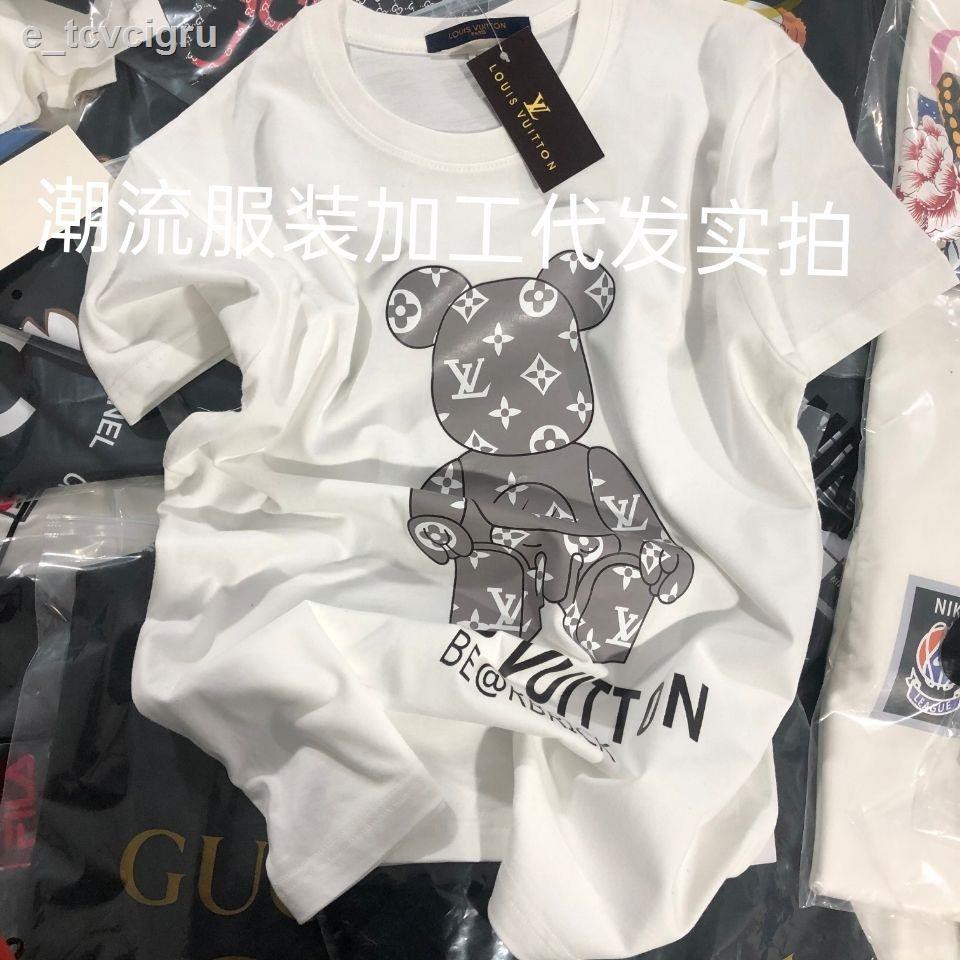 Mẫu mới Xuân / Hè 2021 Âu Mỹ Áo thun cotton cổ tròn in chữ L gấu V dành cho các cặp đôi nam nữ tay ngắn xu hướng p