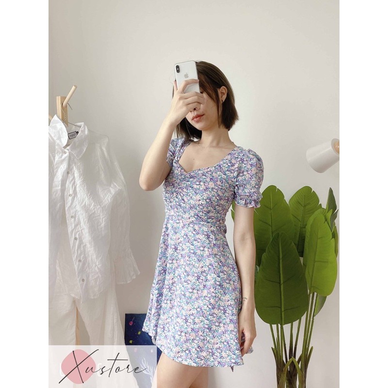Váy Đẹp [HOT HIT 2021] Đầm Hoa Nhí Ngắn Nhíu Ngực xinh xắn, trẻ trung cho các nàng nấm lùn muốn ăn gian chiều cao