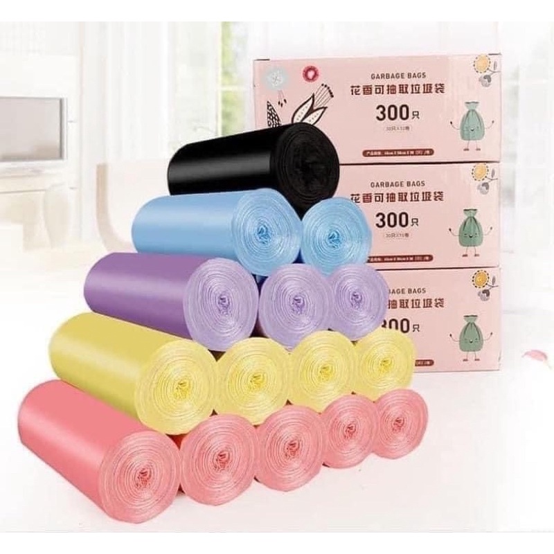 300 Túi Đựng Rác Tự Phân Hủy Sinh Học Có Hộp Rút Tiện Lợi - Bao Rác Có Mùi Thơm - Bao Bì Túi Đựng Rác