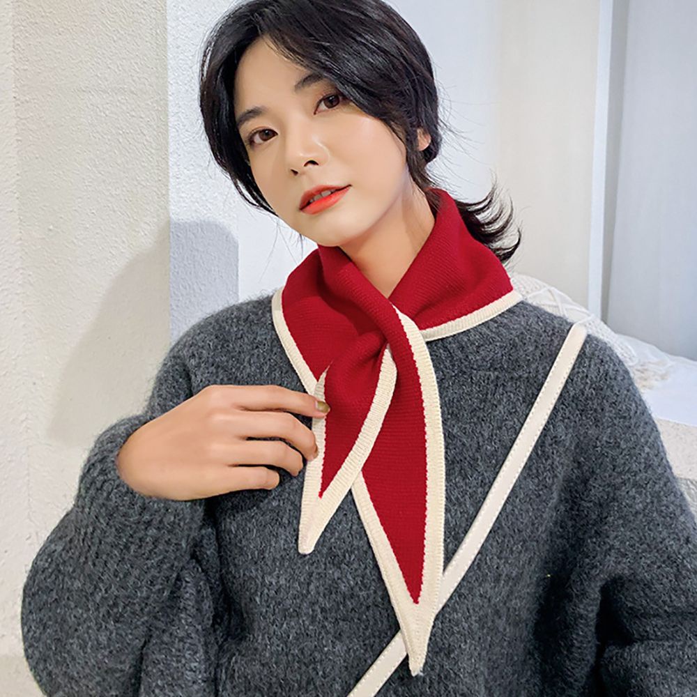 Khăn choàng cổ dệt kim mềm mại co giãn màu trơn thắt nơ chéo thời trang mùa thu cho nữ
