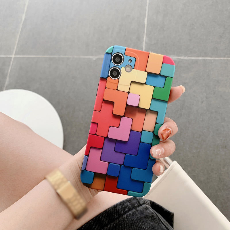 Ốp Điện Thoại IMD Silicone Mềm Họa Tiết Khối Sáng Tạo Cho iPhone 14 13 12 11 Pro Max Mini X XR XS 7 8 Plus SE 2020 Chống Rơi