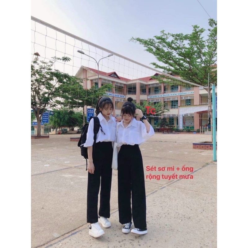 Quần ống rộng cúc vải tuyết mưa.hangtotgiare98