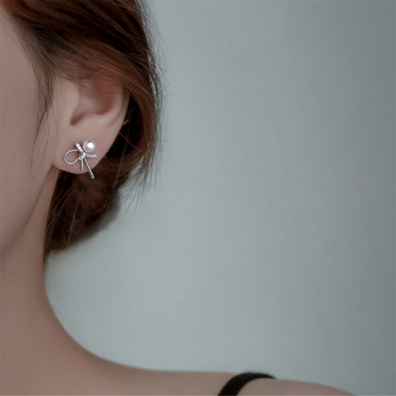 Bông tai ngọc trai thời trang nữ cao cấp hàn quốc nơ bông tai rhinestone