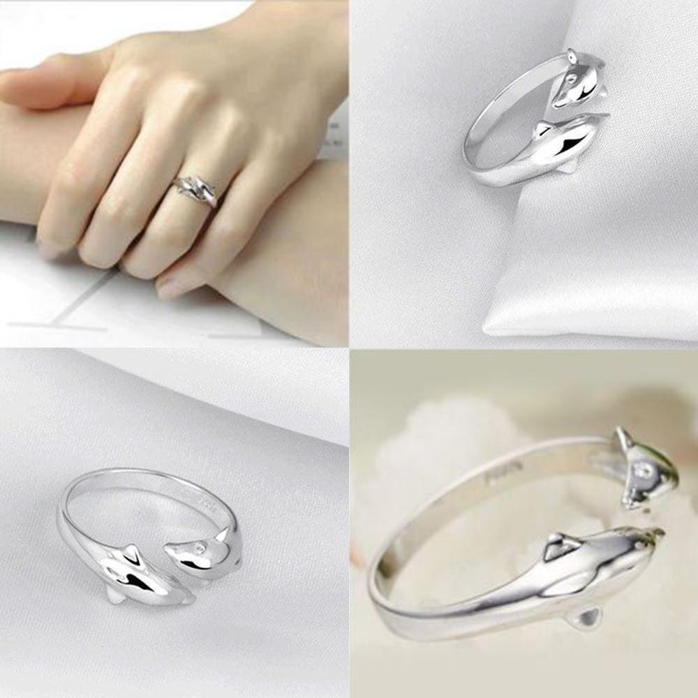 Nhẫn Hai Lớp Hình Cá Heo Thời Trang Có Thể Điều Chỉnh