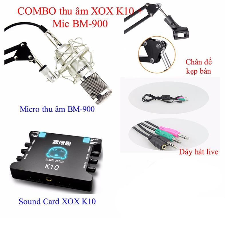 COMBO Bộ Thu Âm Livestream BM900 Sound K10 Chân kẹp, màng lọc giá rẻ