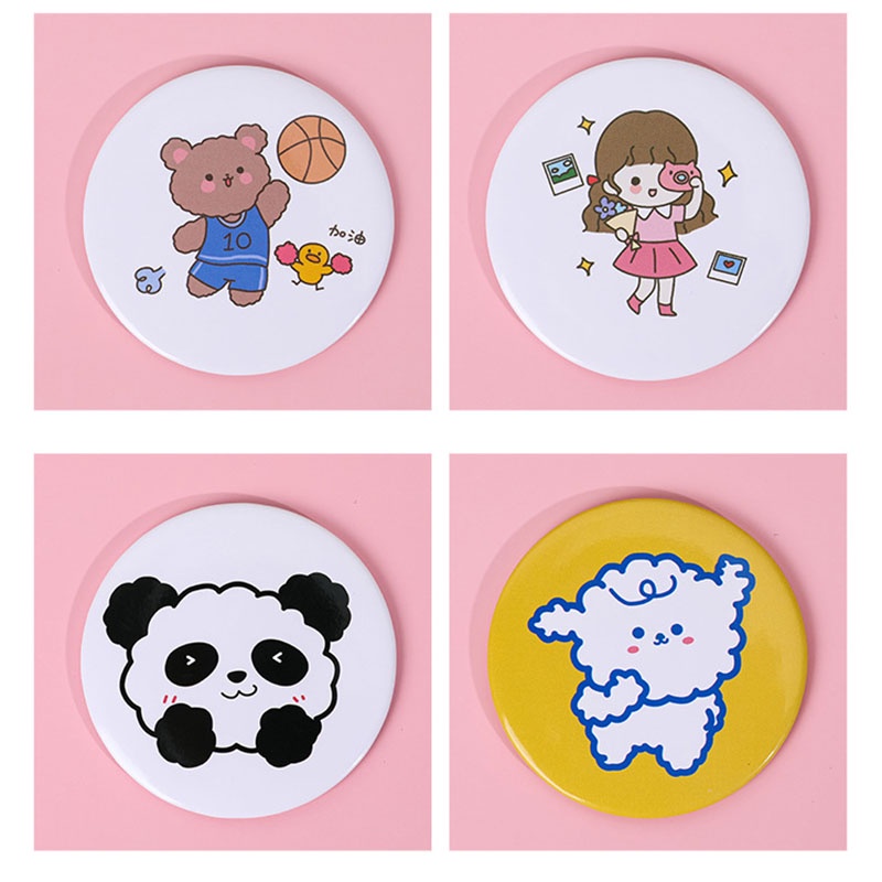 Gương trang điểm hình tròn mini họa tiết hiat dễ thương