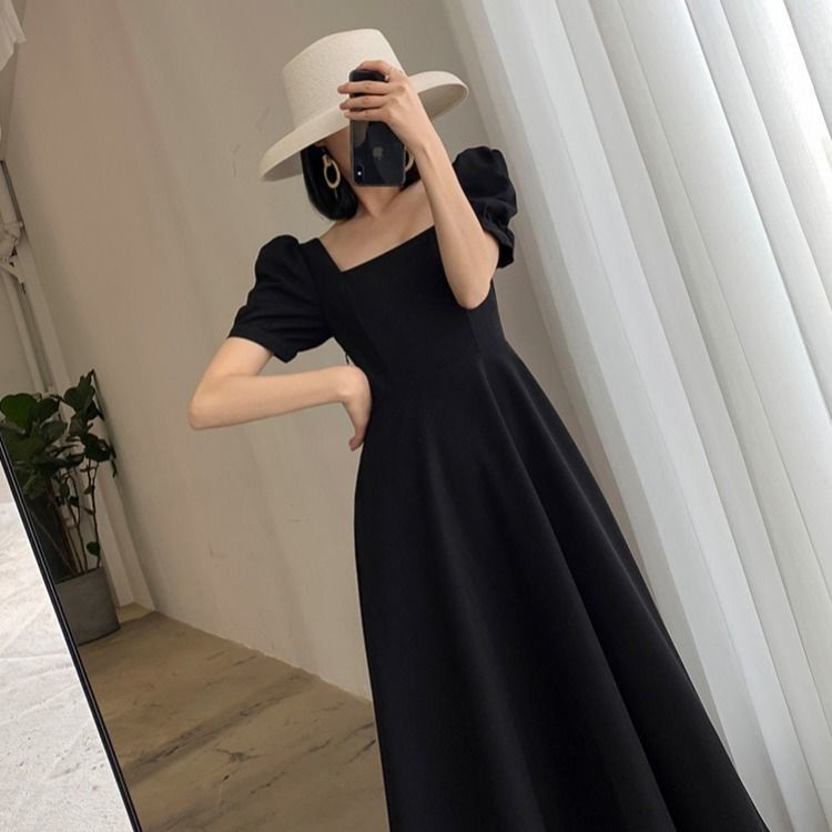 Đầm dài qua gối tay ngắn cổ vuông thời trang mùa hè cho nữ