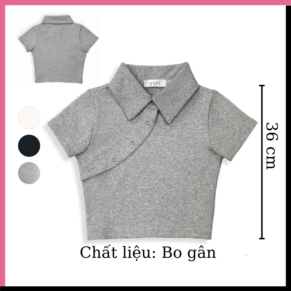 Áo croptop nữ VGIRL cổ polo nút bấm xéo độc lạ [ẢNH ĐỘC QUYỀN] | BigBuy360 - bigbuy360.vn