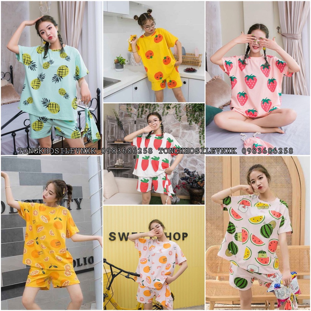 BỘ MẶC NHÀ HÌNH TRÁI CÂY 7 MẪU CUTE - BỘ NGỦ HỌA TIẾT HOA QUẢ