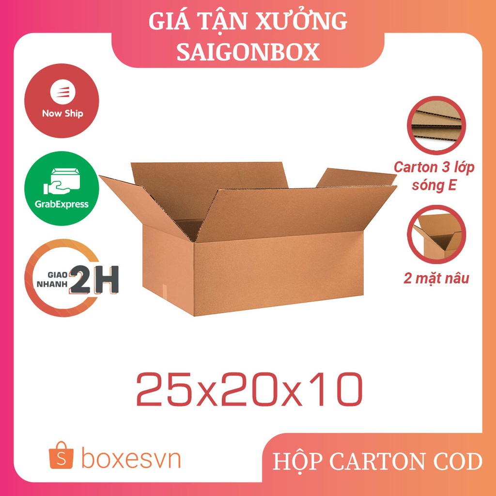 Combo 50 thùng hộp carton size 25x20x10 cm để đóng gói hàng hóa