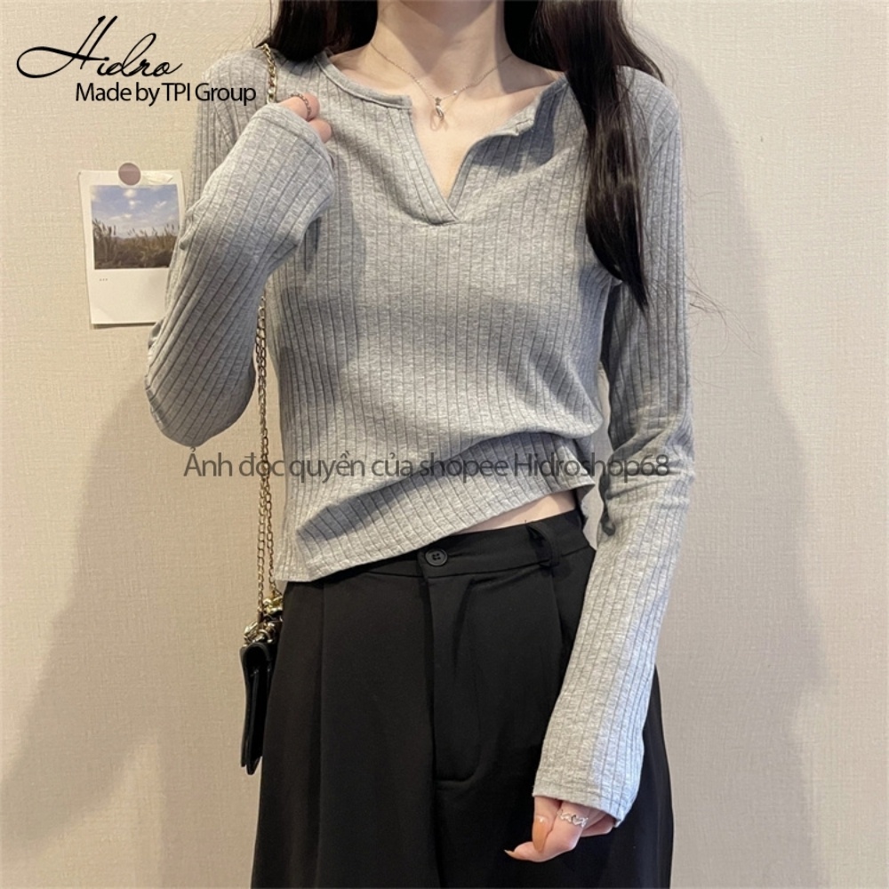 Áo Len Croptop Dài Tay Chất Len Gân Mềm Mịn Phong Cách Hàn Quốc