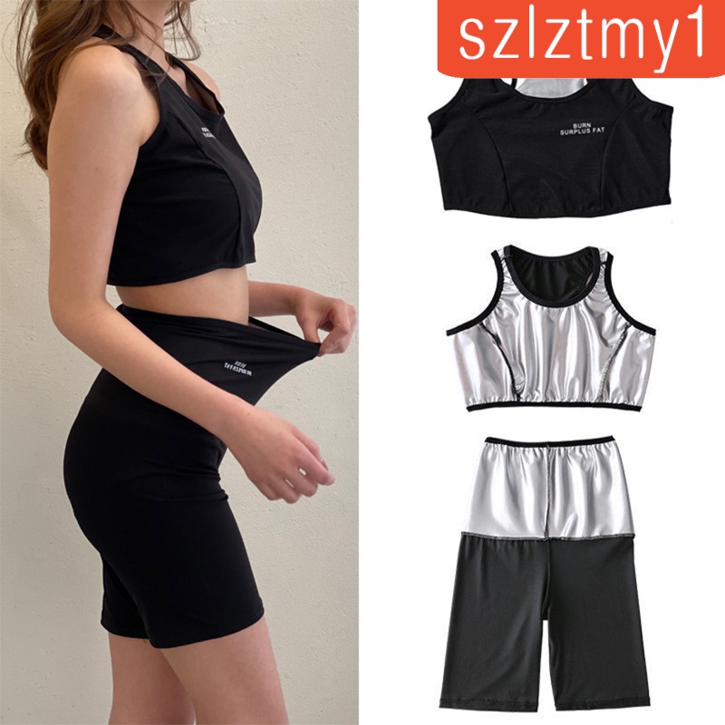 Bộ áo croptop ngắn và quần bó ép mồ hôi giúp giảm cân đốt cháy mỡ thừa dành cho bạn nữ | BigBuy360 - bigbuy360.vn