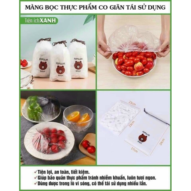 Set 100 màng bọc thực phẩm túi gấu co giãn tái sử dụng