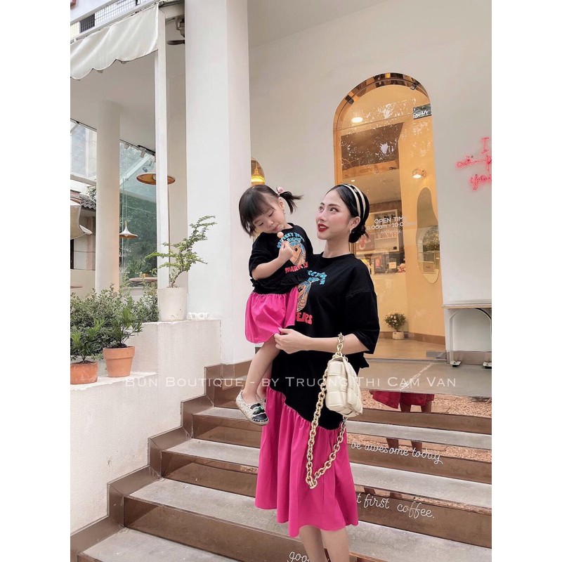 VÁY ĐÔI MẸ CON SUÔNG PHỐI LY V10575 - bầu big size