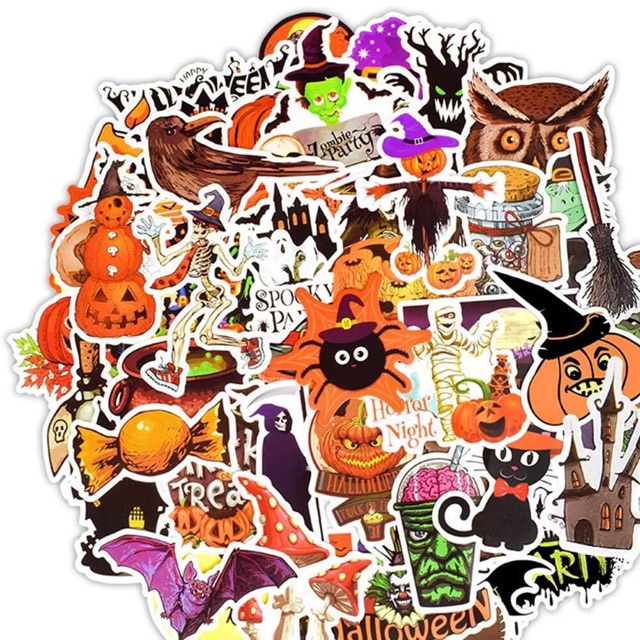 Set 30-5m60 sticker ma quỷ HALOWEEN ép lụa/ hình dán halloween