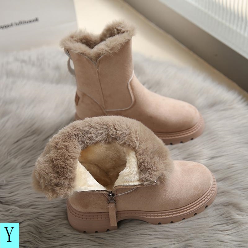 Giày Bốt Ống Đệm Cotton Lót Lông Cừu Dày Dặn Chống Trượt Phong Cách Mới Thời Trang Mùa Đông 022 Cho Nữ