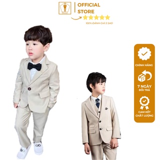 Bộ, set vest bé trai, con nít, trẻ em TRAZ thiết kế màu trắng kem, be