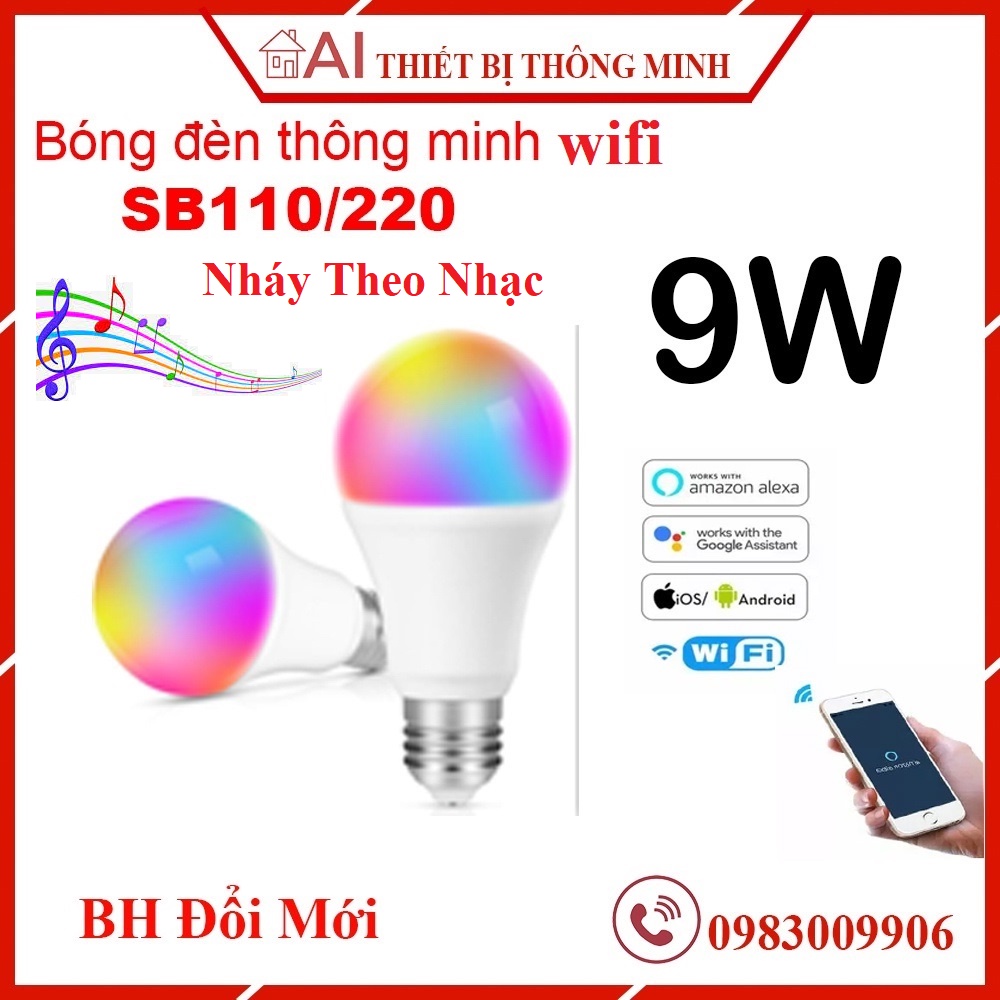 Bóng Đèn Thông Minh TUYA 9W Wifi-Bóng Đèn Wifi - Đa Sắc 16 Triệu Màu, Nháy Theo Nhạc, ,Bóng Bluetooth,BH 12 Tháng