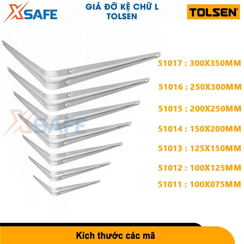 Giá đỡ chữ L Tolsen nhiều kích thước, thép carbon cứng, chắc chắn, thiết kế chữ L kết hợp được nhiều kệ, độ chống đỡ cao