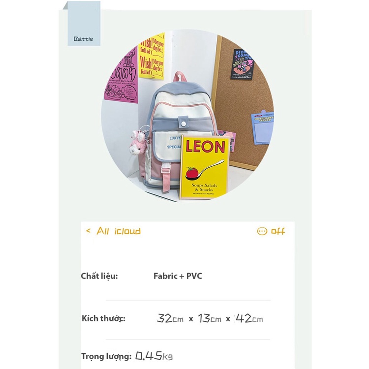 Balo nữ đi học thời trang ulzzang hàn quốc màu pastel dễ thương đáng yêu 3614-S2231