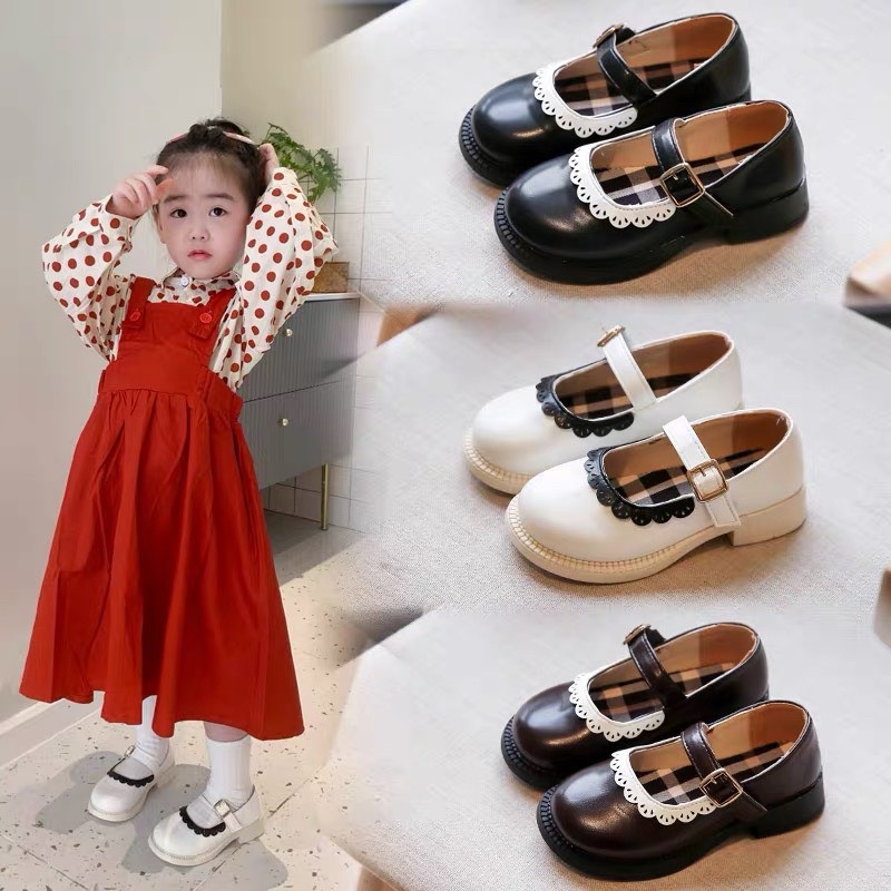 Giày công chúa đế bằng cho bé gái- giày búp bê phong cách vintage cho bé quai dán da PU mềm êm chân (sz22-sz36)901