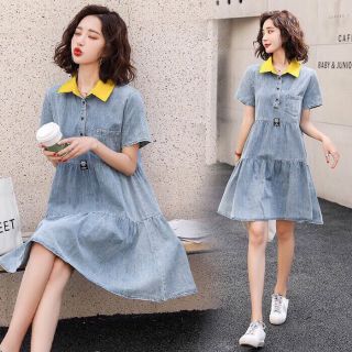ĐẦM JEANS BABYDOLL CỔ BẺ PHỐI MÀU CAO CẤP