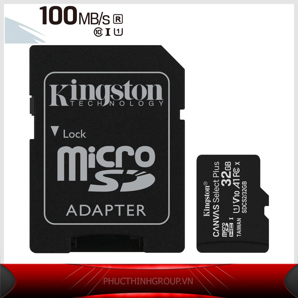 Thẻ nhớ micro SDHC Kingston 32GB A1 Canvas class 10 kèm Adapter - Hãng phân phối chính thức