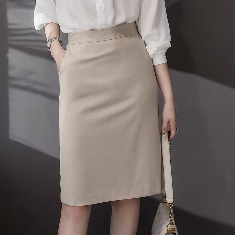 Chân Váy Công Sở Dáng Suông Lưng Cao Túi Chéo 2 Bên Dài Đến Gối