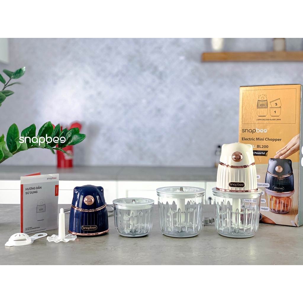 Máy xay thịt thực phẩm đa năng Snapbee BL200-Xanh, 2 cối thủy tinh, công suất 200W, bảo hành 12 tháng | QA Mart