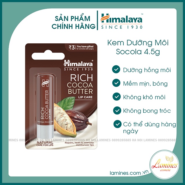 [Chính Hãng] Son Dưỡng Môi Himalaya Herbals Hương Bơ Cacao 4.5g - Intensive Moisturizing Cocoa Butter Lip Balm